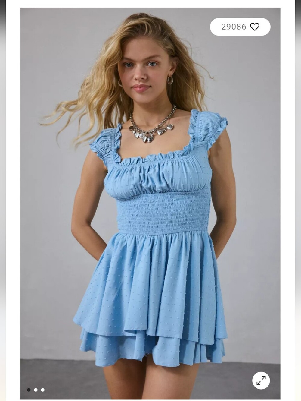 Urban Outfitters Rosie Smocked Tiered Ruffle Romper Sky Blue Small